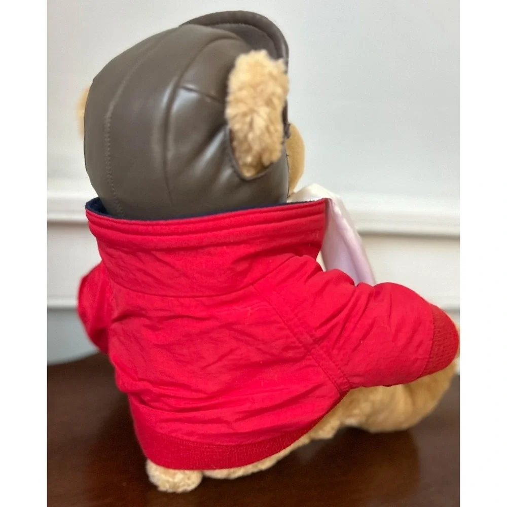 Lands End Aviator Teddy Bear Plush Red Jacket Pilot Hat Scarf Goggles Tan 13 in